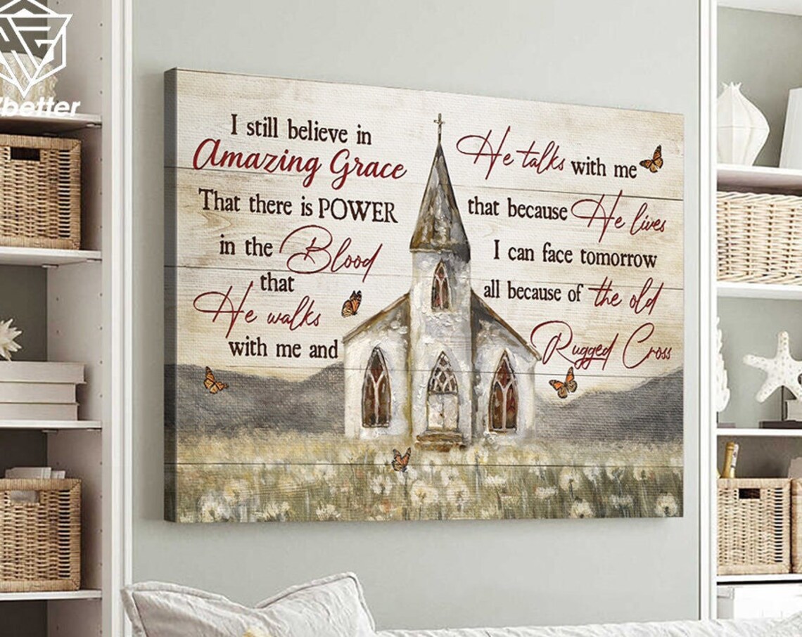 Amazing Grace Church Vintage Farmhouse Art Print