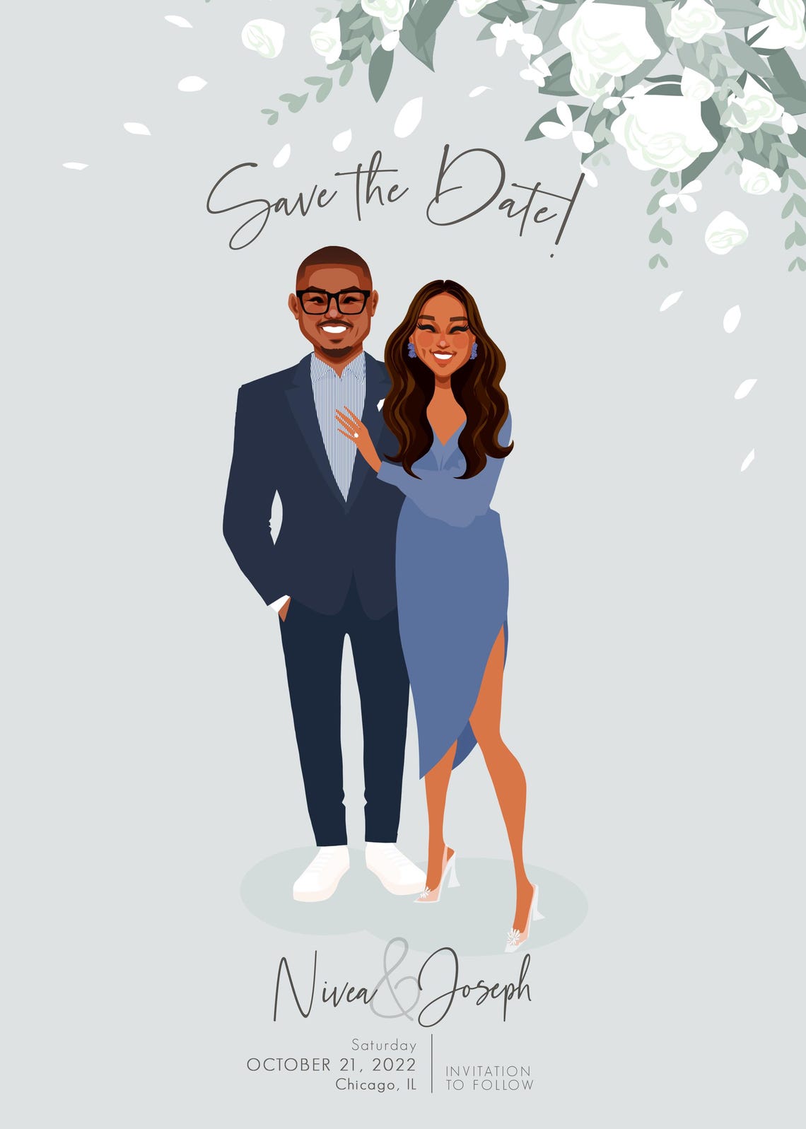 Custom Save the Date Card With Couple Portrait Chicago Poster - Image 6