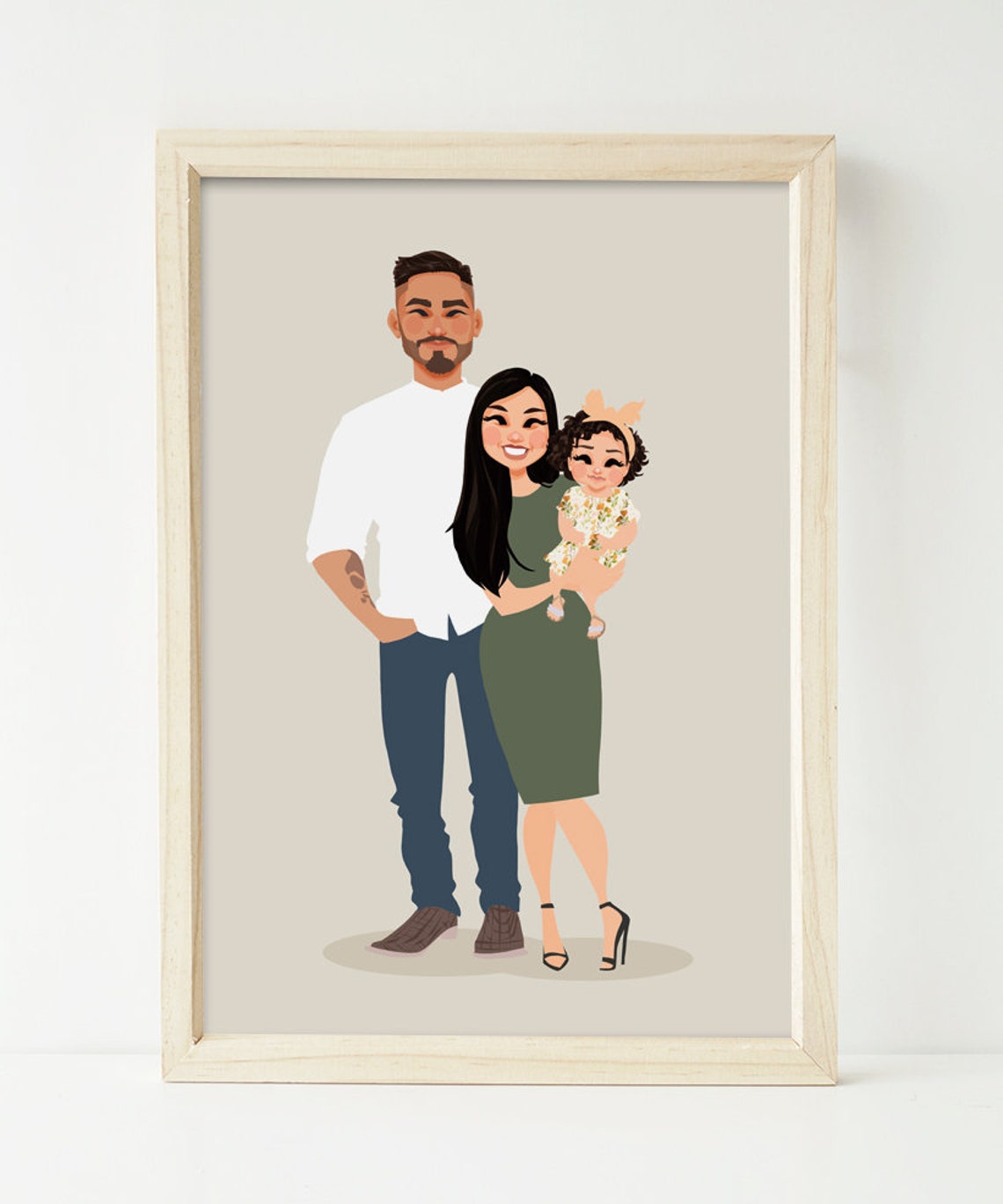 Custom Modern Flat Family of Three Portrait Vector Style Poster