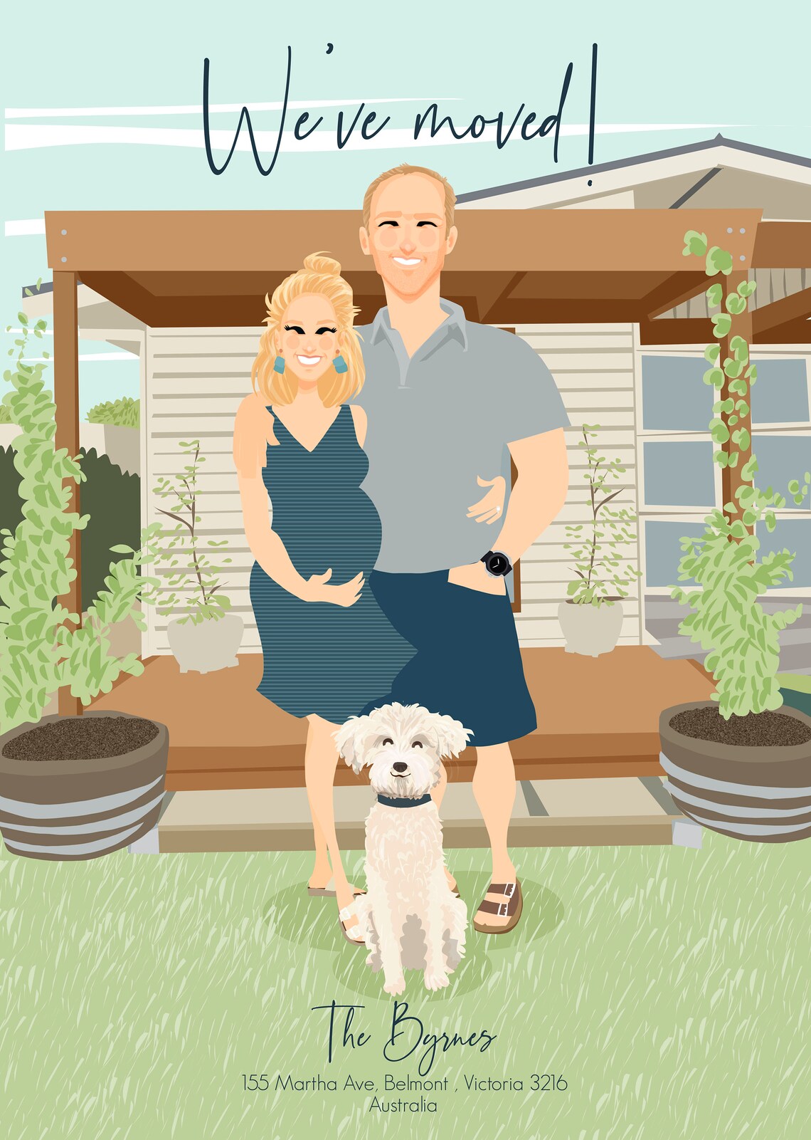 Custom Illustrated Moving Announcement Card With Couple and Dog Poster - Image 6