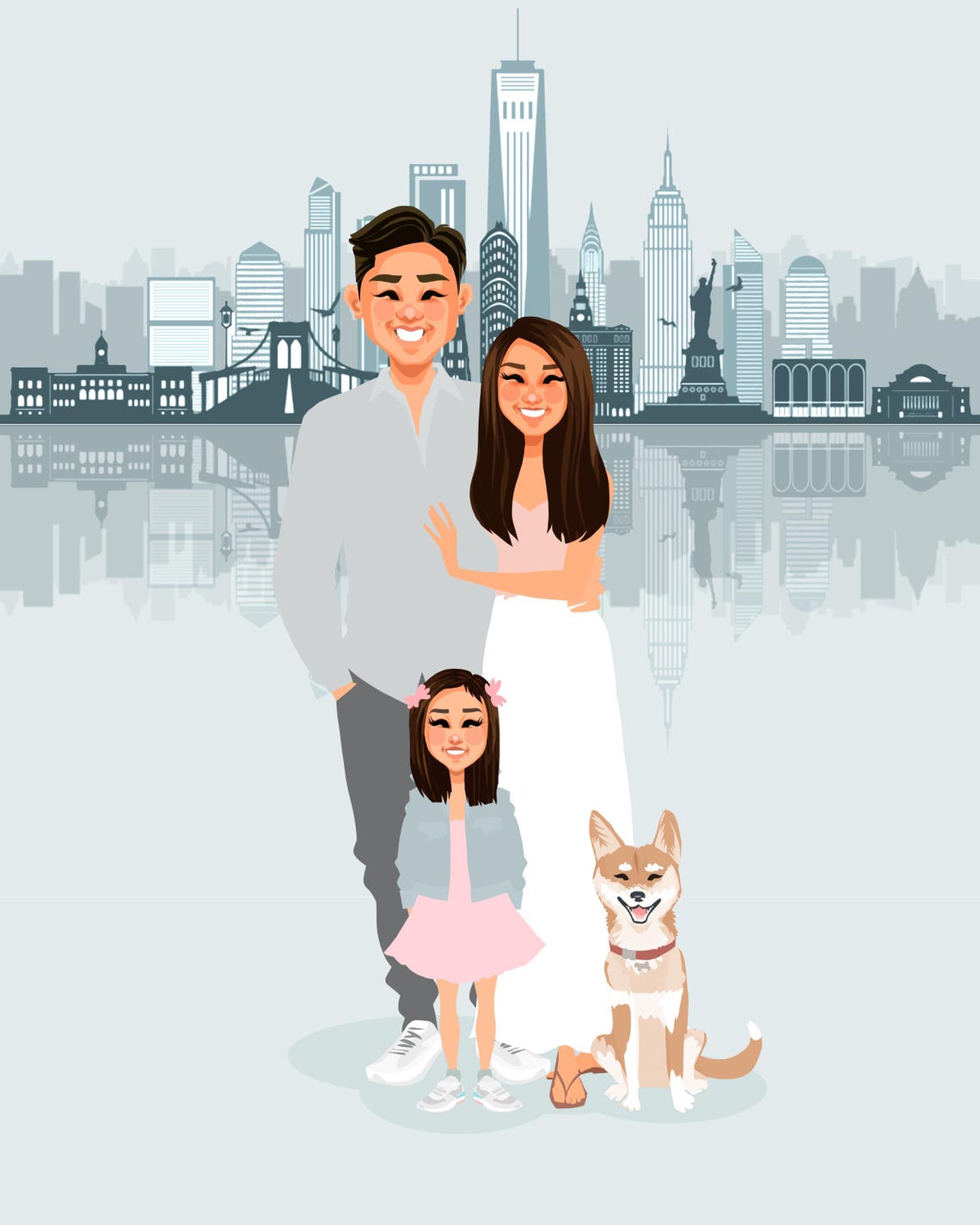 Custom Family Cartoon Portrait With New York City Skyline Background Poster - Image 5