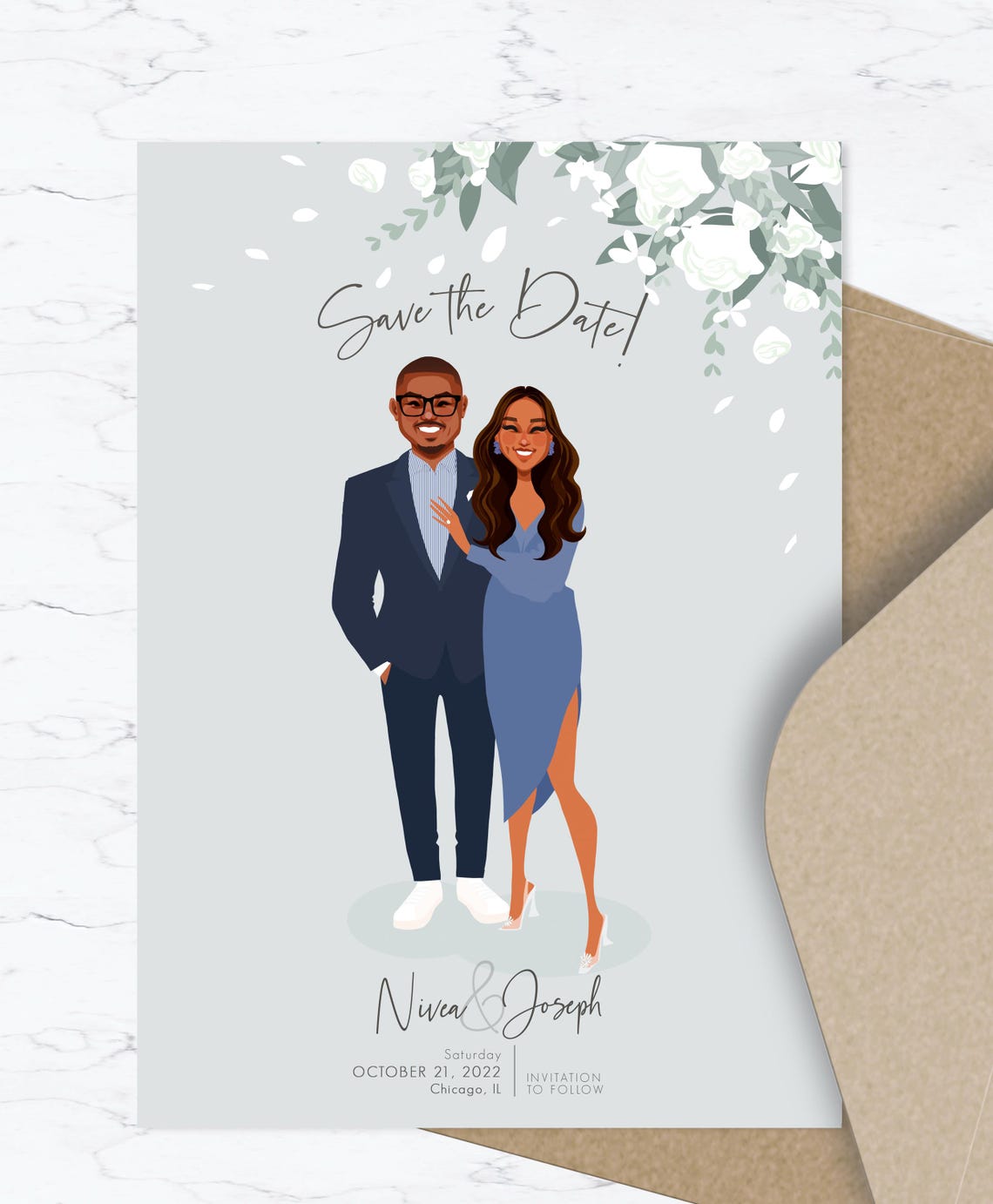 Custom Save the Date Card With Couple Portrait Chicago Poster