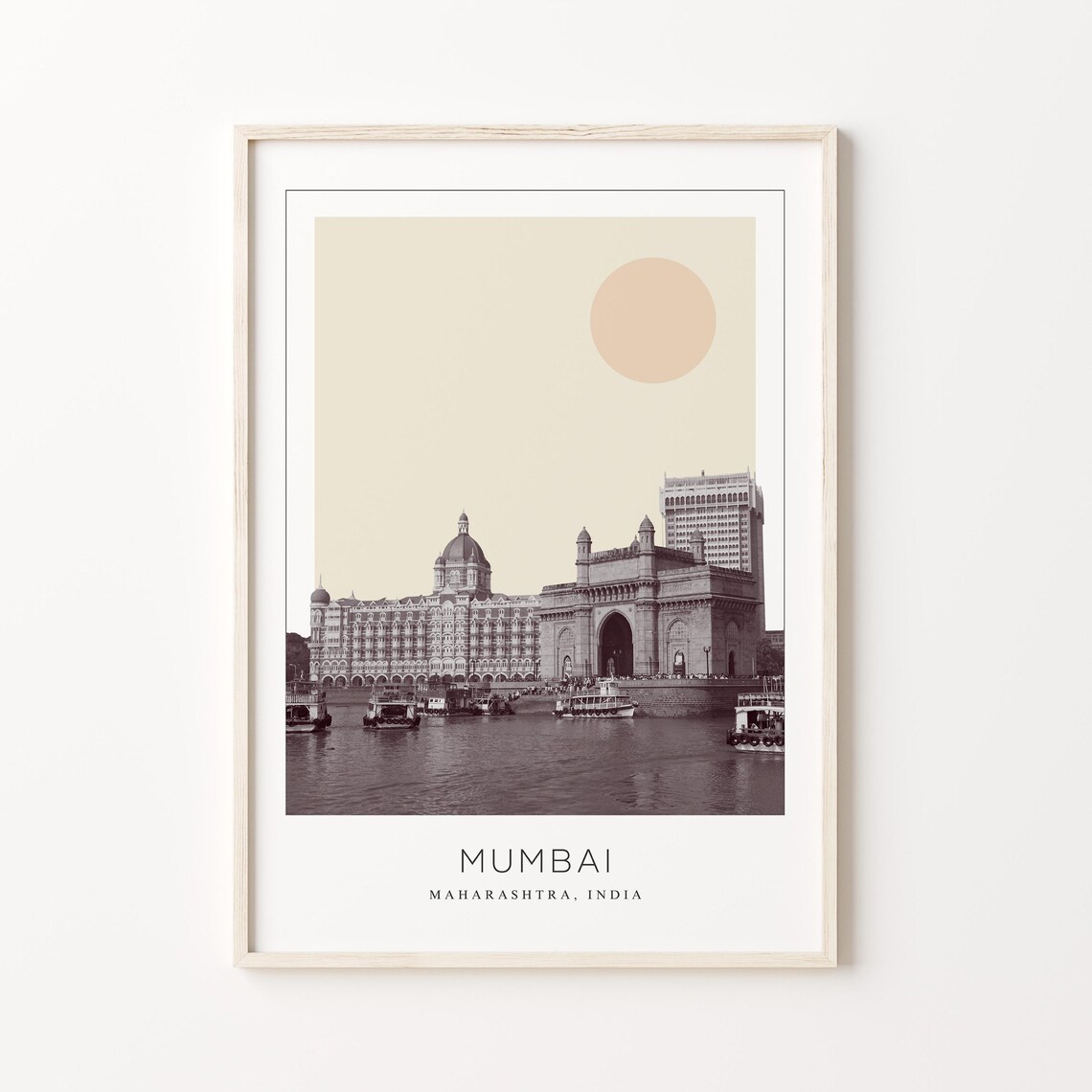 Mumbai Gateway of India Harbor Beige Sun Minimalist Travel Poster