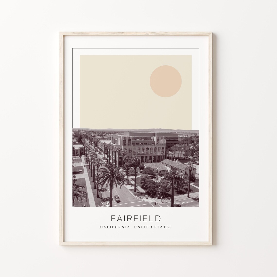 Fairfield California Palm Lined Street Minimalist Travel Poster