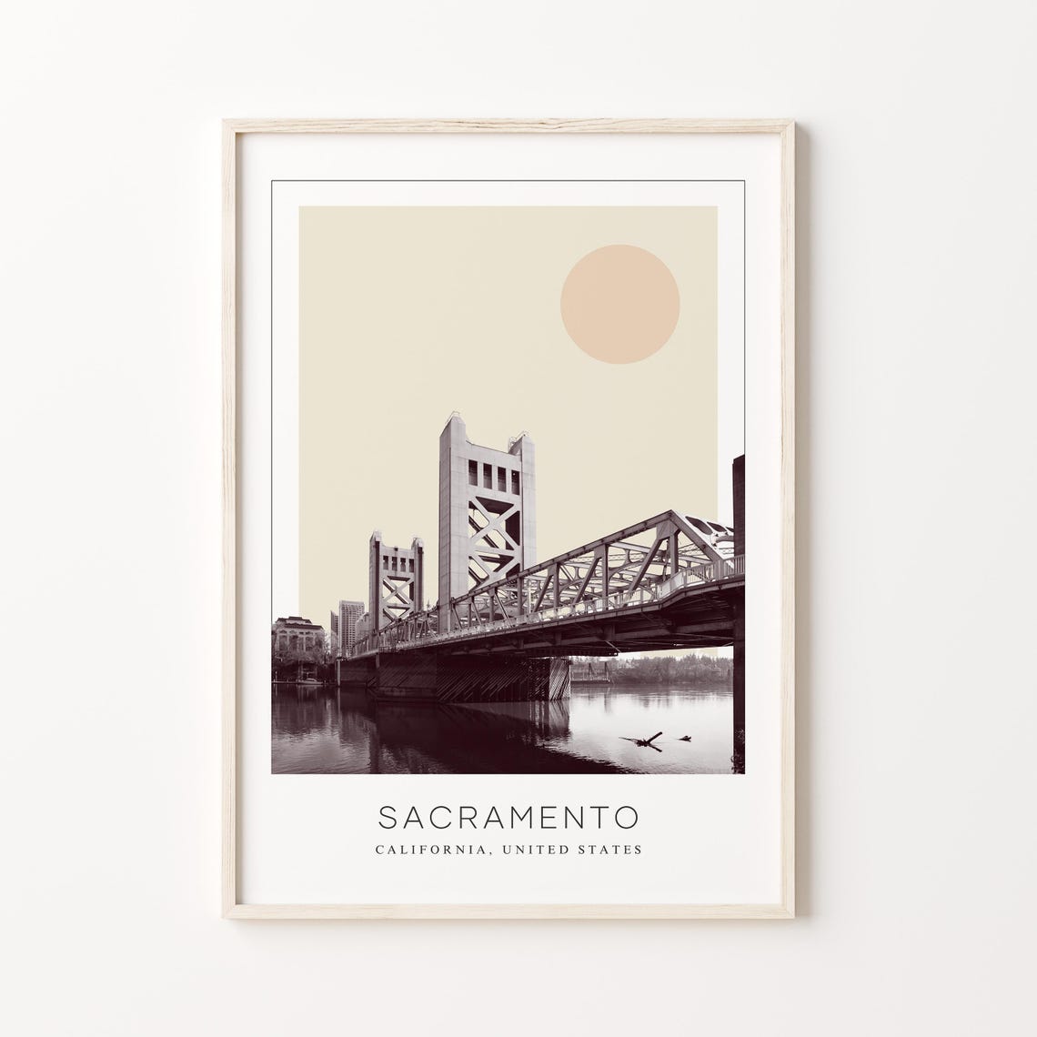 Sacramento Tower Bridge Over River Minimalist California Travel Poster