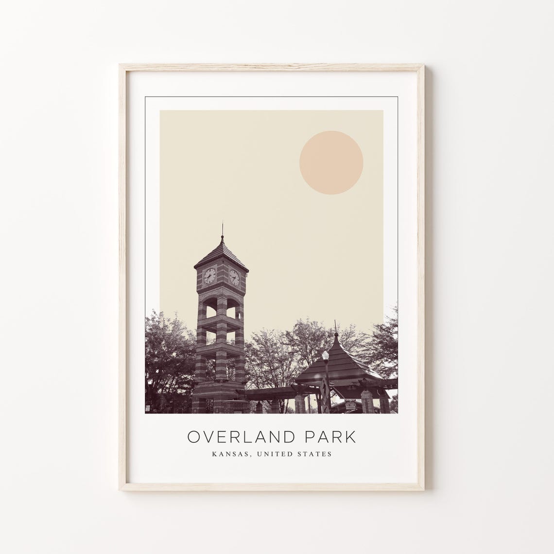 Overland Park Brick Clock Tower Minimalist Kansas Travel Poster