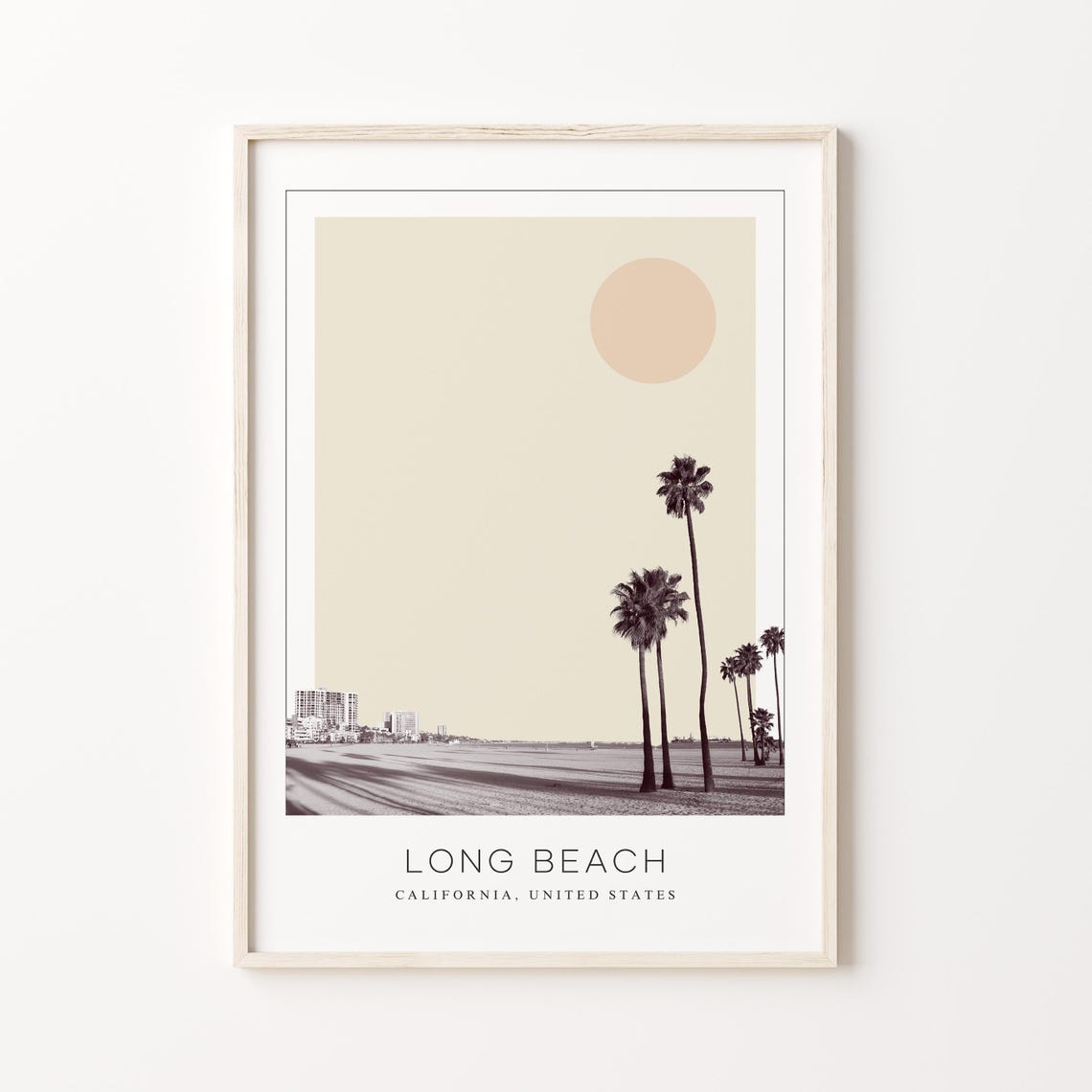 Long Beach California Palm Trees Sandy Shore Minimalist Travel Poster