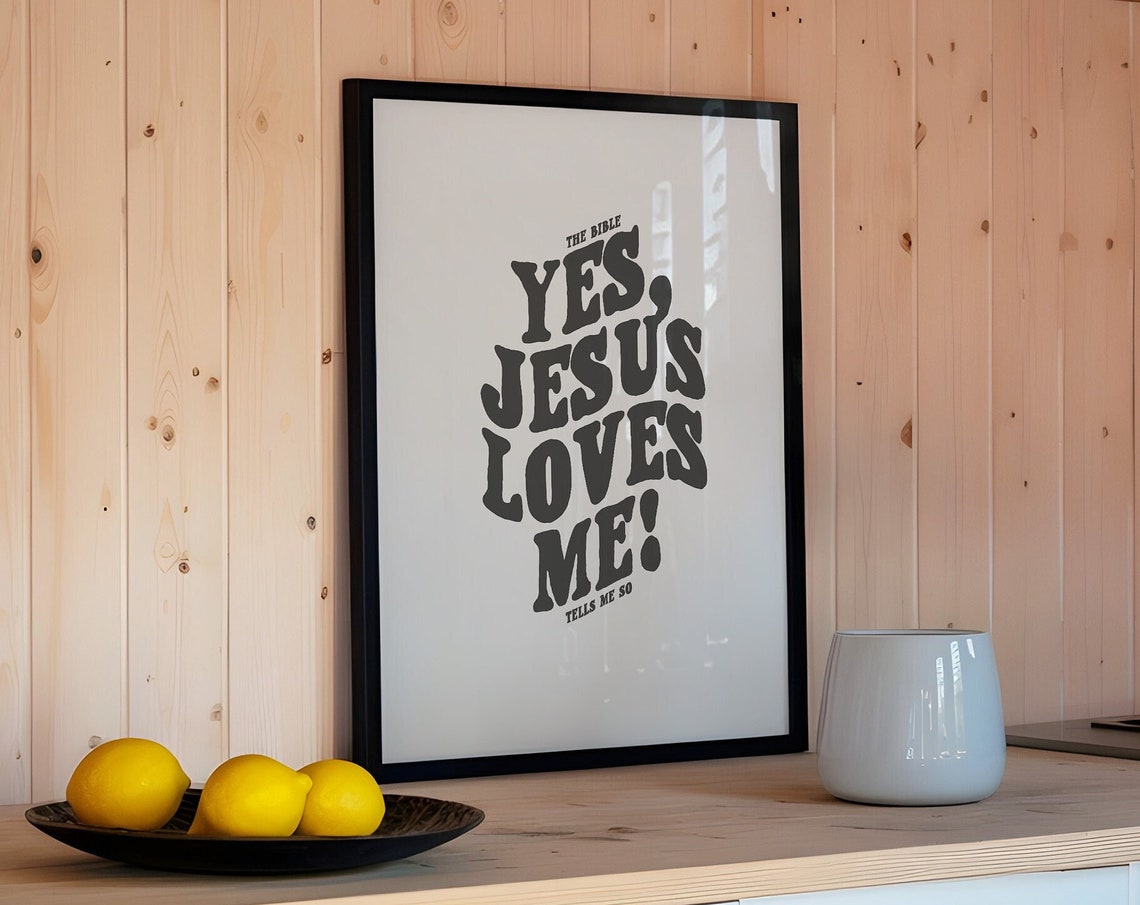 Jesus Loves Me Minimal Christian Wall Art Quote Bible Verse Poster Trendy Font Art Christian Girl Gift For Teen Room Decor