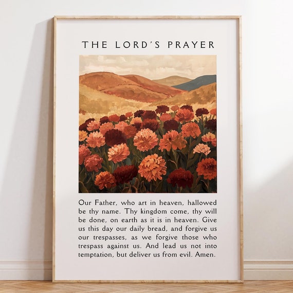 The Lords Prayer Christian Wall Art Bible Verse Quote Fall Wall Art Minimalist Flower Market Faith Poster Apartment Decor Housewarming Gift
