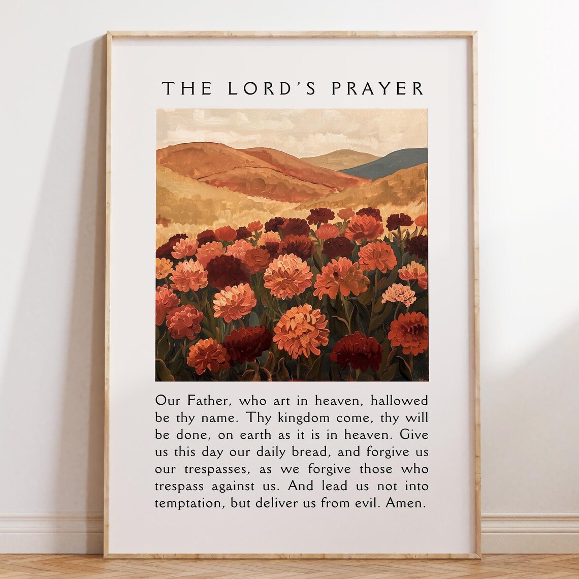 The Lords Prayer Fall Orange Floral Landscape Christian Prayer Poster