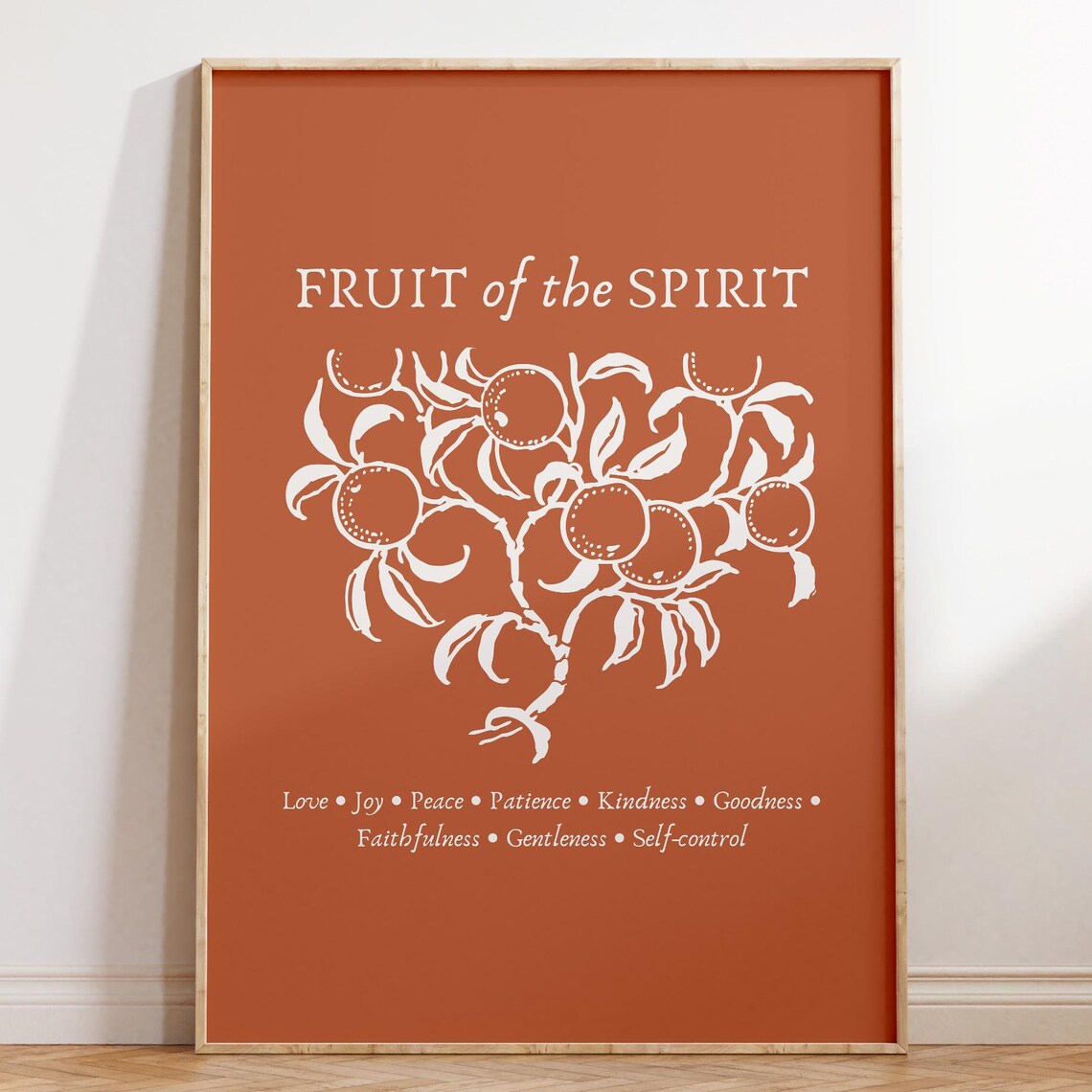 Fruit Of The Spirit Terracotta Vintage Botanical Fruit Bible Verse Poster