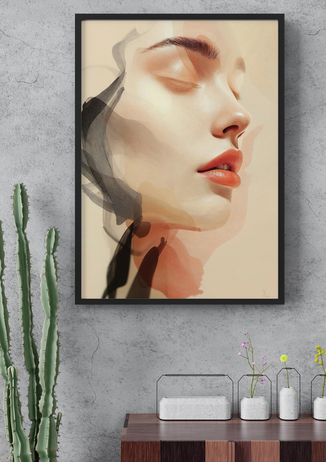 Abstract Charcoal Portrait, Elegant Face Study