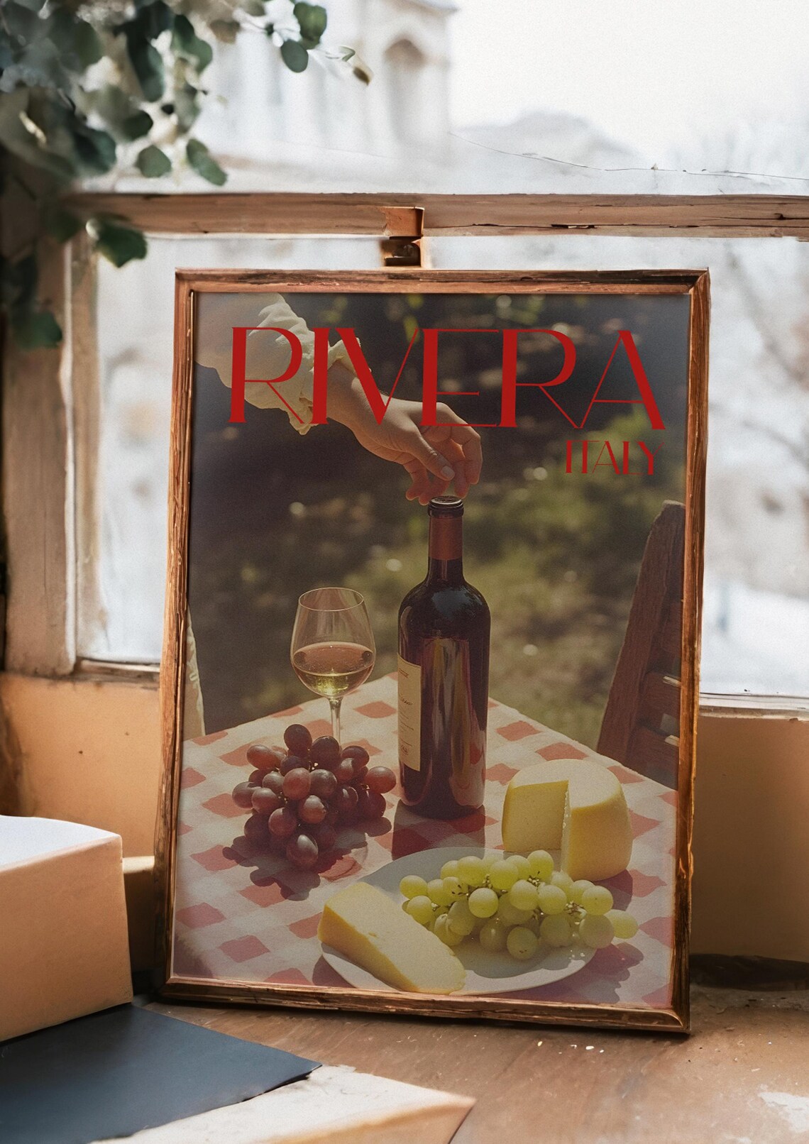 Riviera Italy Retro Wine And Cheese Outdoor Picnic Table Poster - Image 3