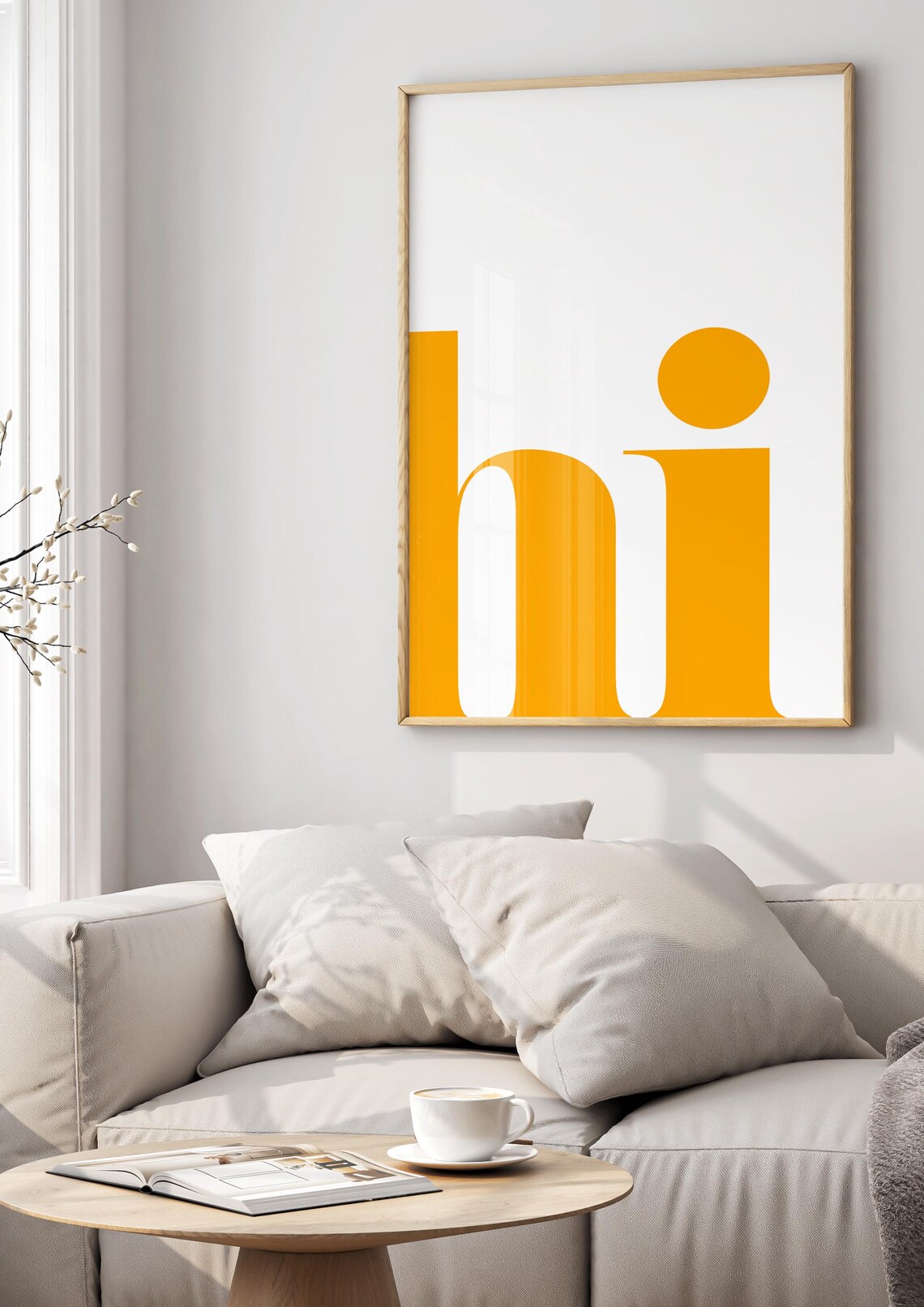 Hi Minimalist Poster, Orange Text On White Background - Image 3