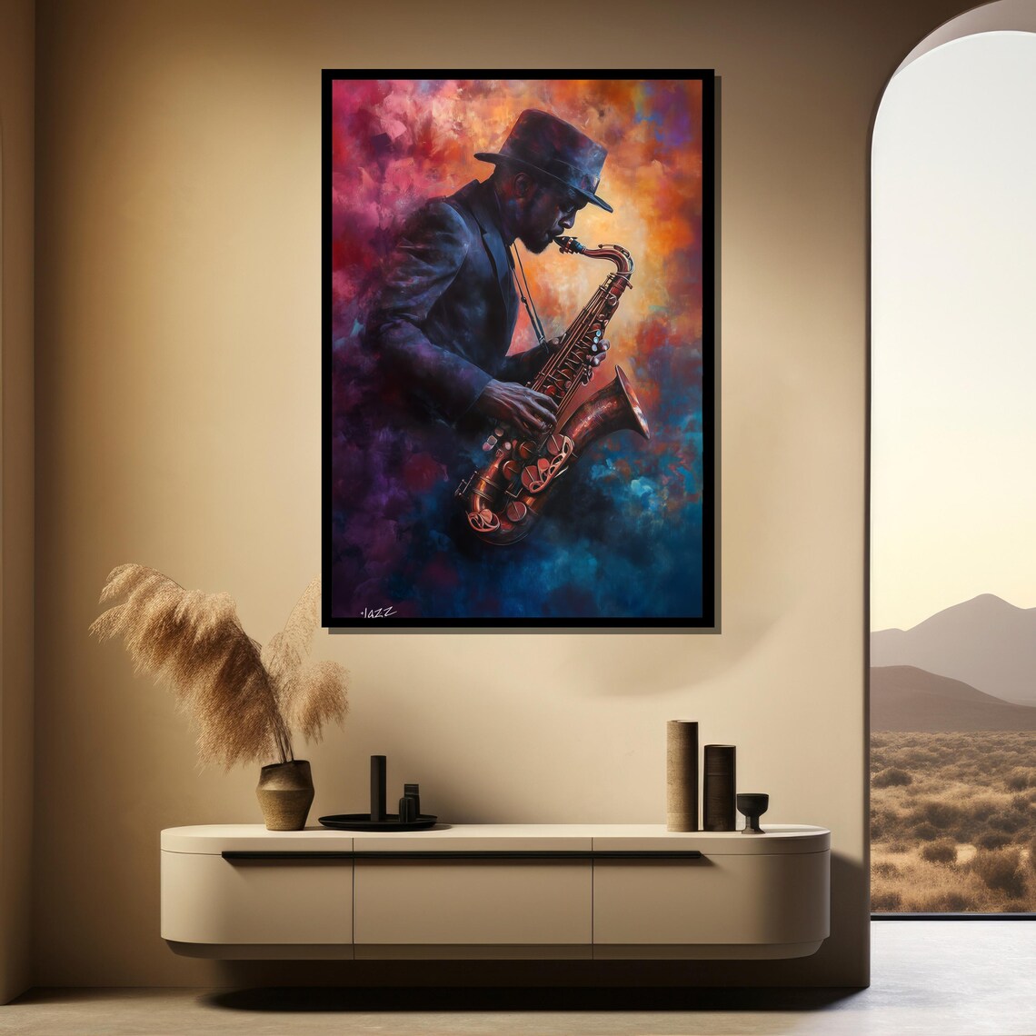Jazz Saxophonist Fiery Watercolor Musician Painting Wall Poster - Image 4