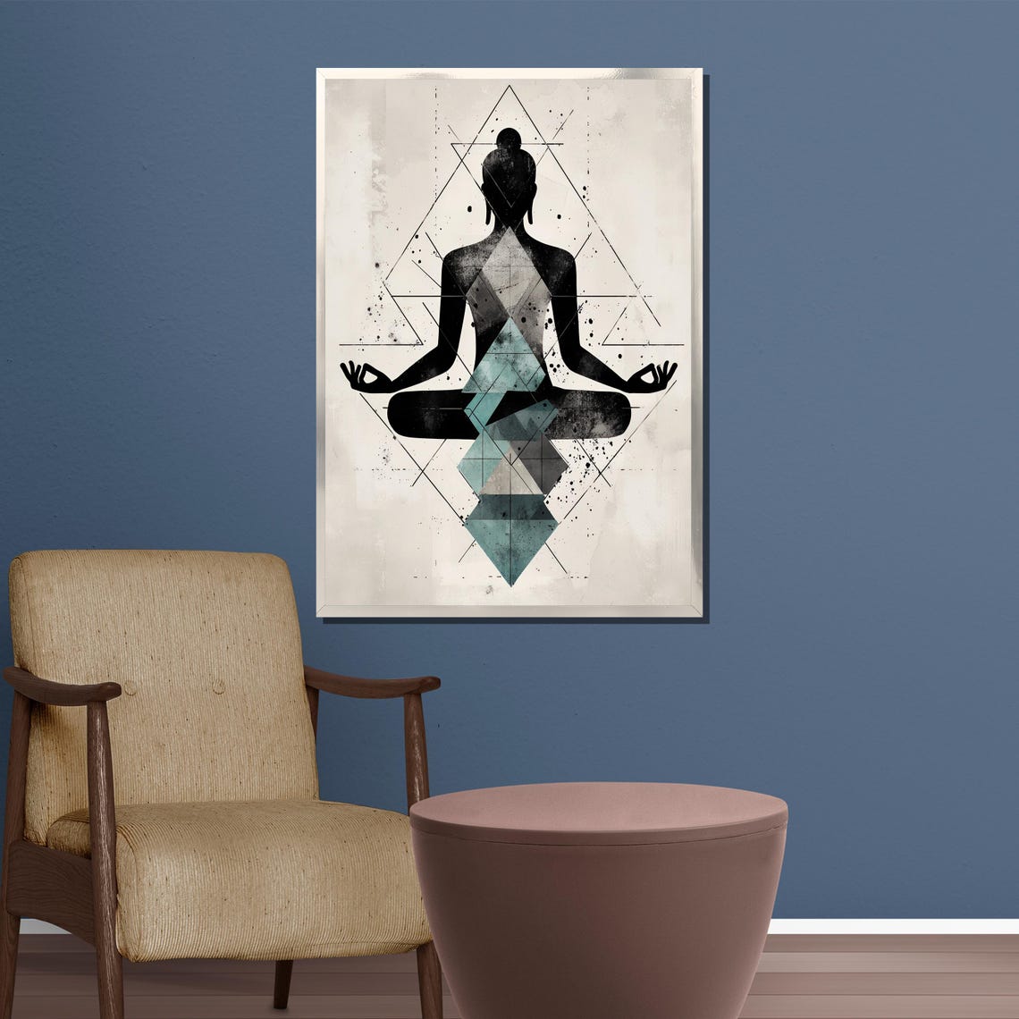 Geometric Black Buddha Meditation Silhouette Modern Art Poster - Image 3