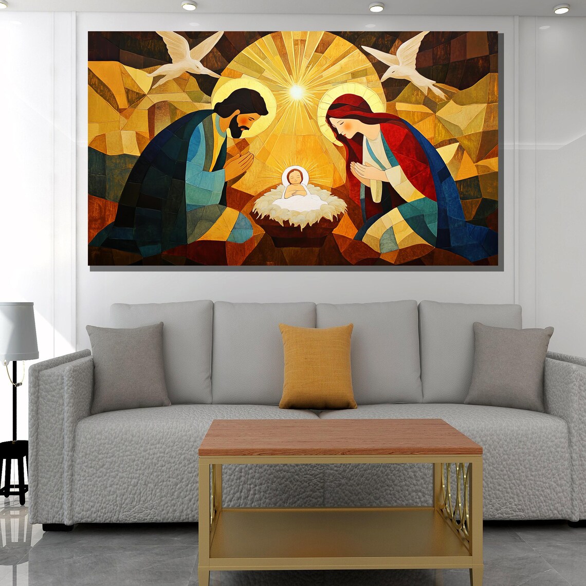 Stained Glass Nativity Scene Holy Family Baby Jesus Art Poster - Image 3