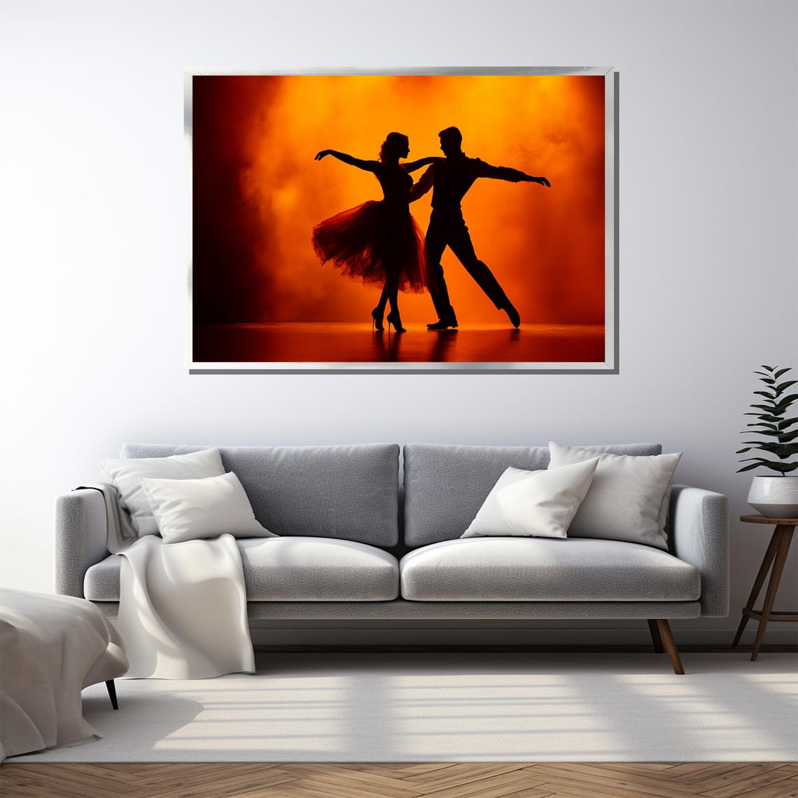 Silhouette Dance Couple on a Fiery Orange Sunset Stage Poster - Image 3