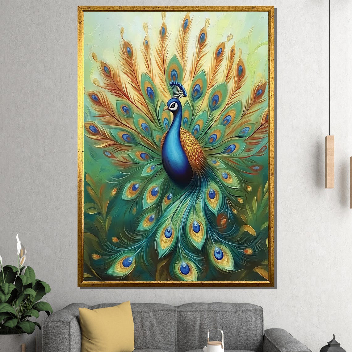 Majestic Peacock Spreading A Fanned Emerald Feather Tail Poster