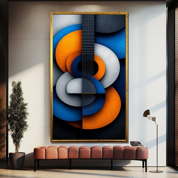 Abstract Acoustic Guitar Circles Blue Orange Modern Wall Poster