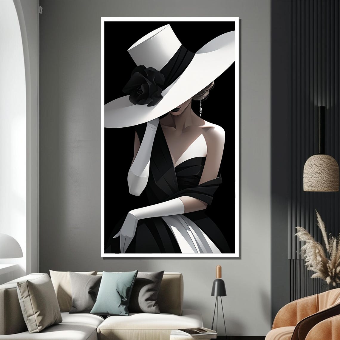 High Contrast Monochrome Woman In White Hat And Black Gown Poster - Image 3