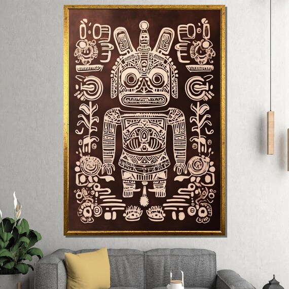 Ancient Tribal Symbol Painting In Earthy Tones Unique Art Gift For Cultural Wall Decor And Home Aesthetics