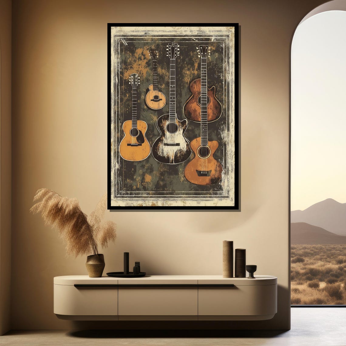 Rustic Vintage Guitar Collection Four Acoustic Guitars Poster - Image 4