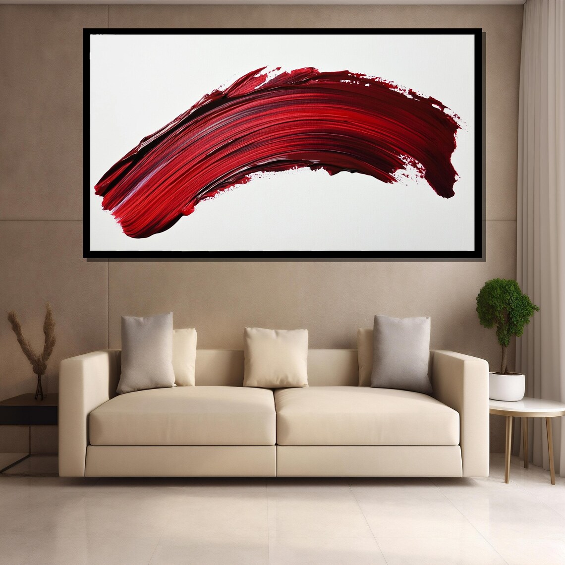 Minimalist Red Brushstroke Painting Modern Abstract Wall Art Luxury Home Decor Gift For Contemporary Spaces - Image 4