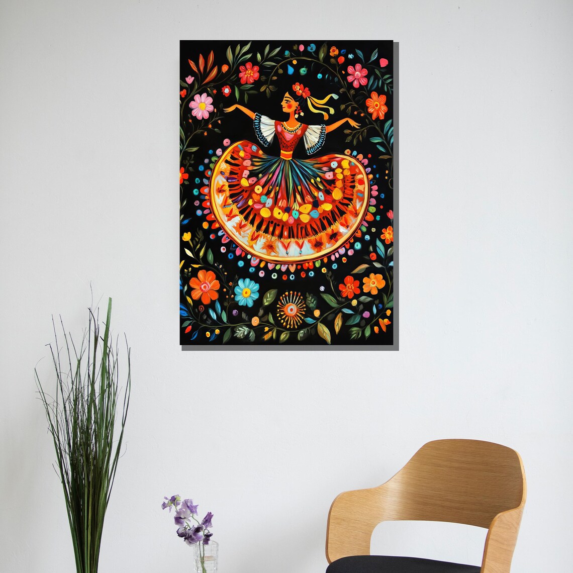 Joyful Mexican Folk Dancer Swirling Colorful Dress Folk Art Poster - Image 2