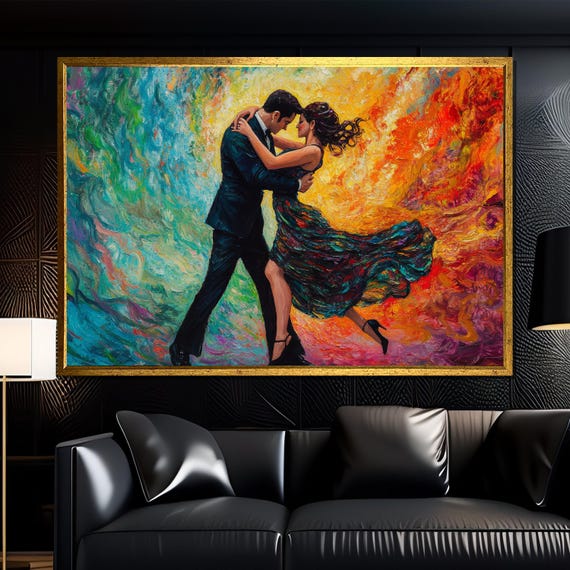 Fiery Dance Couple Painting Vibrant Wall Art With Bold Colors Romantic Decor For Bedroom Or Living Room