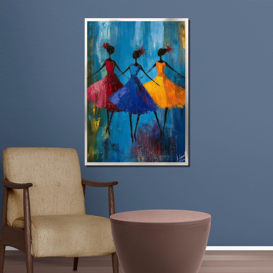 Three Dancing Ladies Colorful Dresses Abstract Dance Wall Poster - Image 3