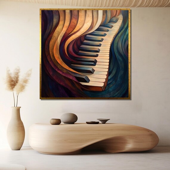 Abstract Piano Keys Dissolving Into Colorful Melody Waves Poster
