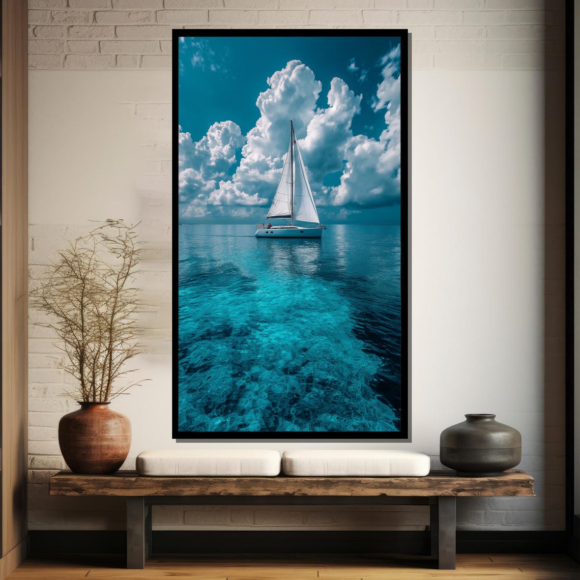 Pristine Sailboat Crystal Clear Turquoise Water Clouds Poster - Image 4