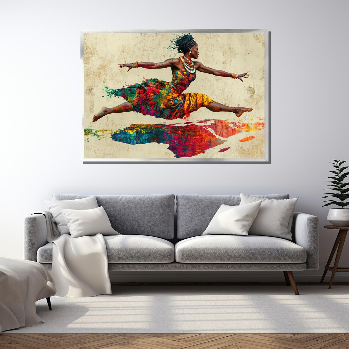 Dynamic African Dancer Art Vibrant Colorful Wall Decor Expressive Movement Painting Framed Artwork Ready To Hang - Image 3