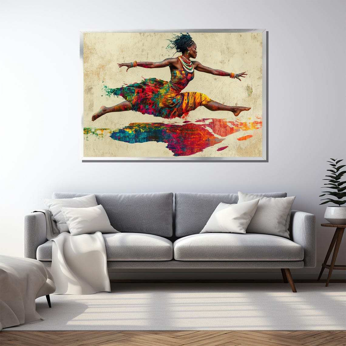 Leaping African Dancer With Exploding Color Splash Dress Art Poster - Image 3