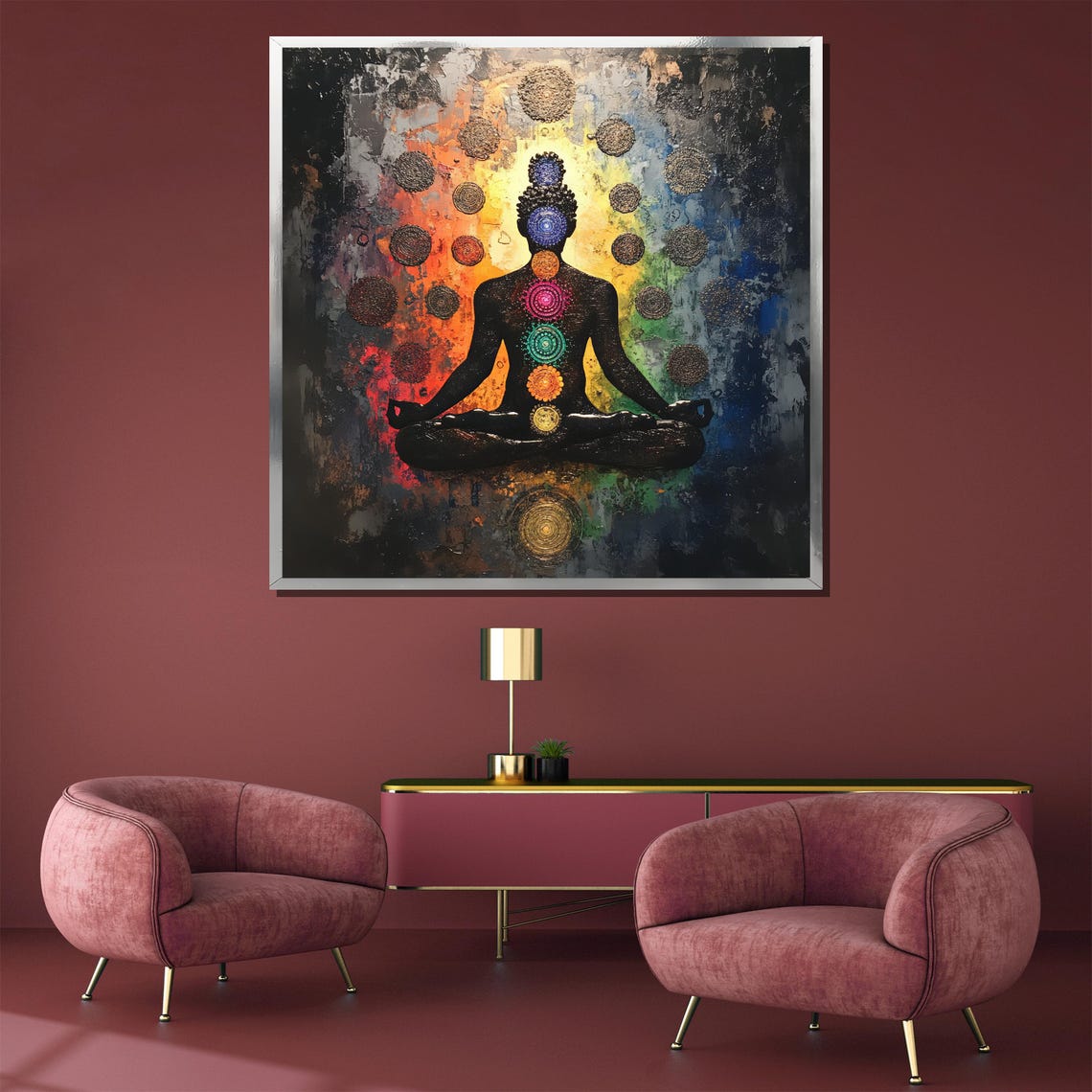 Chakra Energy Buddha Meditation Fiery Abstract Painting Wall Poster - Image 3