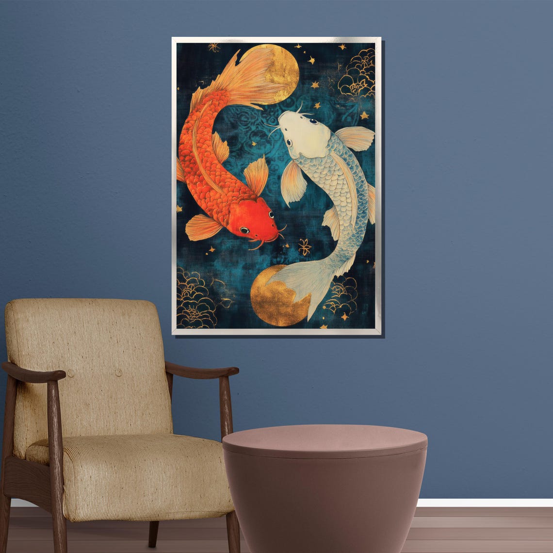 Koi Fish Painting Gift Elegant Japanese Wall Art With Yin Yang Design Unique Animal Artwork For Home Decor - Image 3