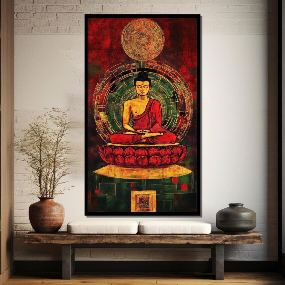 Red Robed Buddha on Lotus With Gold Mandala Spiritual Poster - Image 4
