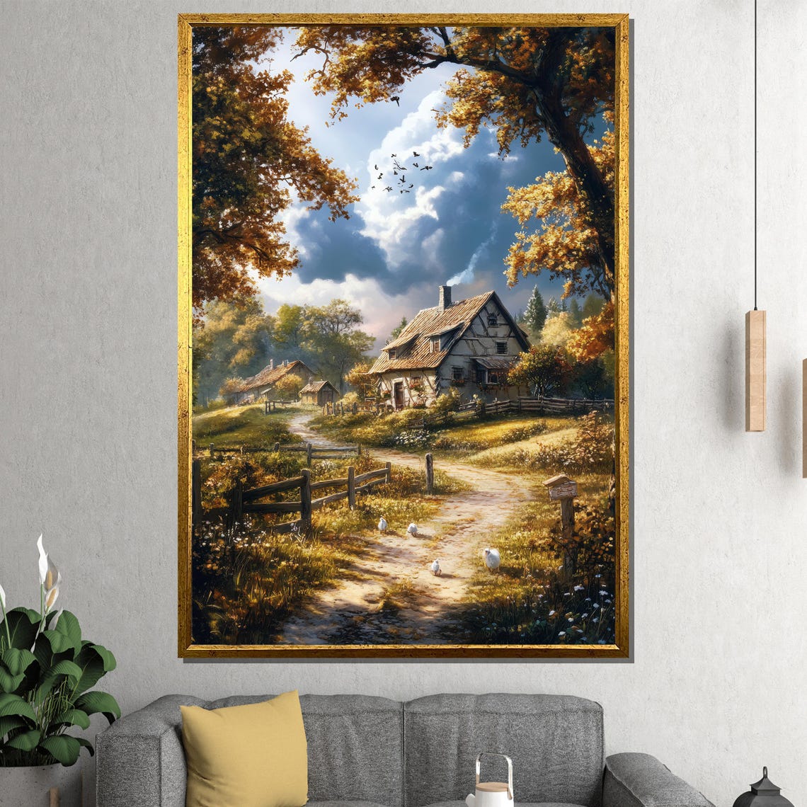 Cozy Countryside Cottage Autumn Trees Rustic Path Art Poster