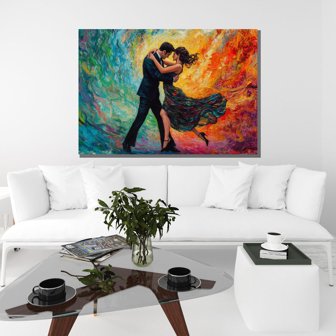 Passionate Fiery Tango Dance Couple Swirling Color Painting Poster - Image 2