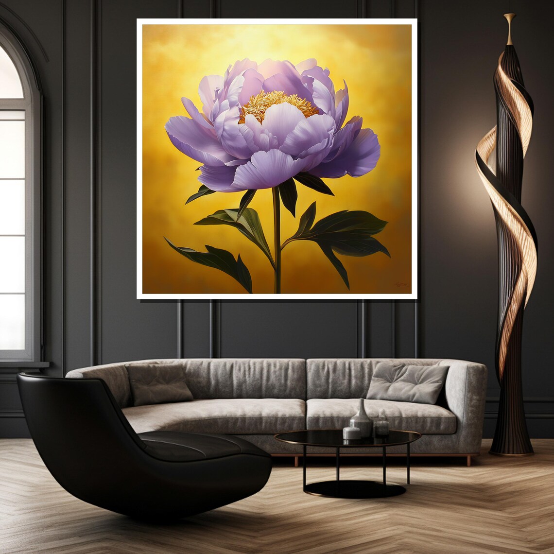 Lavender Purple Peony Bloom On Glowing Golden Luxury Art Poster - Image 2