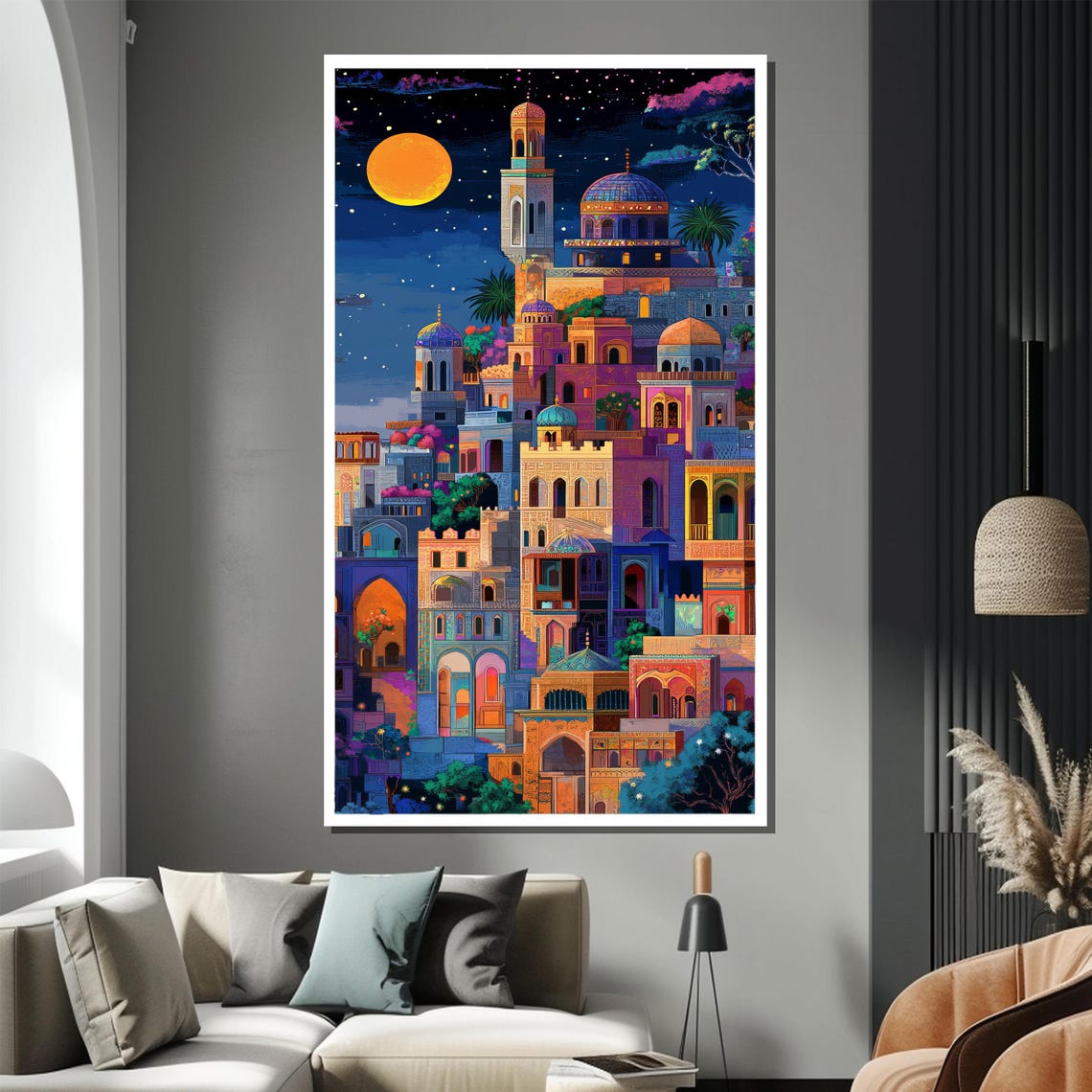 Vivid Middle Eastern Nightscape Moonlit Domes Minarets Poster - Image 3