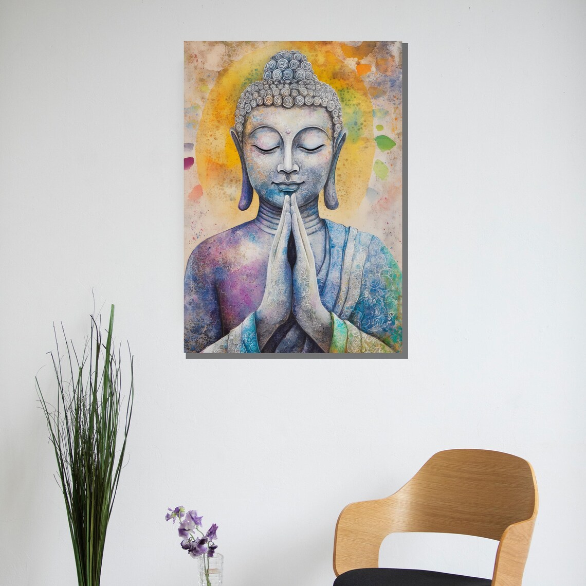 Buddha Namaste Prayer Watercolor Spiritual Portrait Art Poster - Image 2