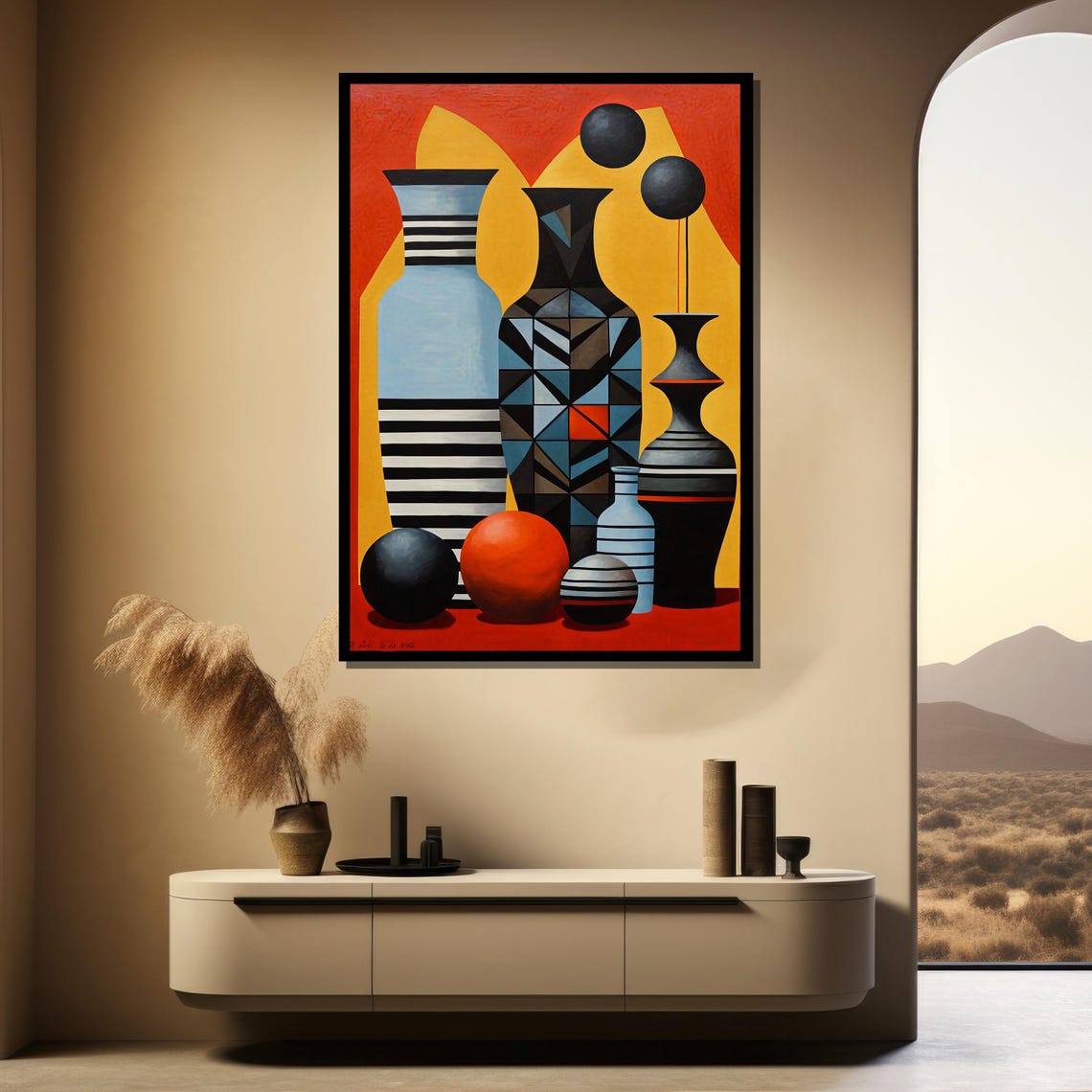 Abstract Geometric Vase Painting Bold Wall Art Gift Featuring Modern Shapes And Vibrant Colors - Image 4