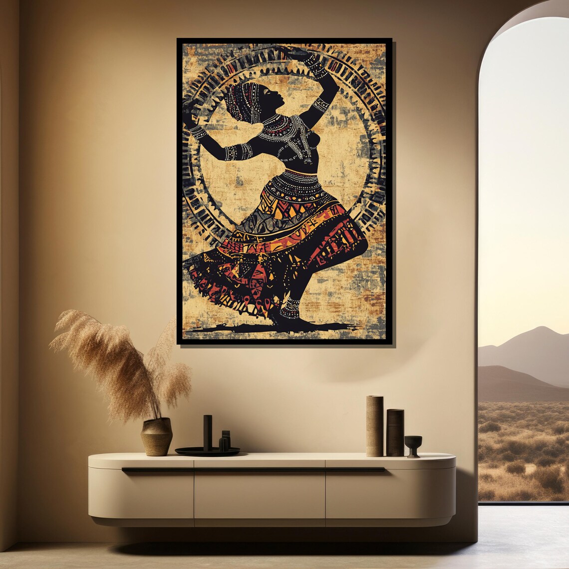Tribal Dancer Painting With Vibrant Patterns Unique Art Gift For Living Room Or Hallway Wall Decor - Image 4