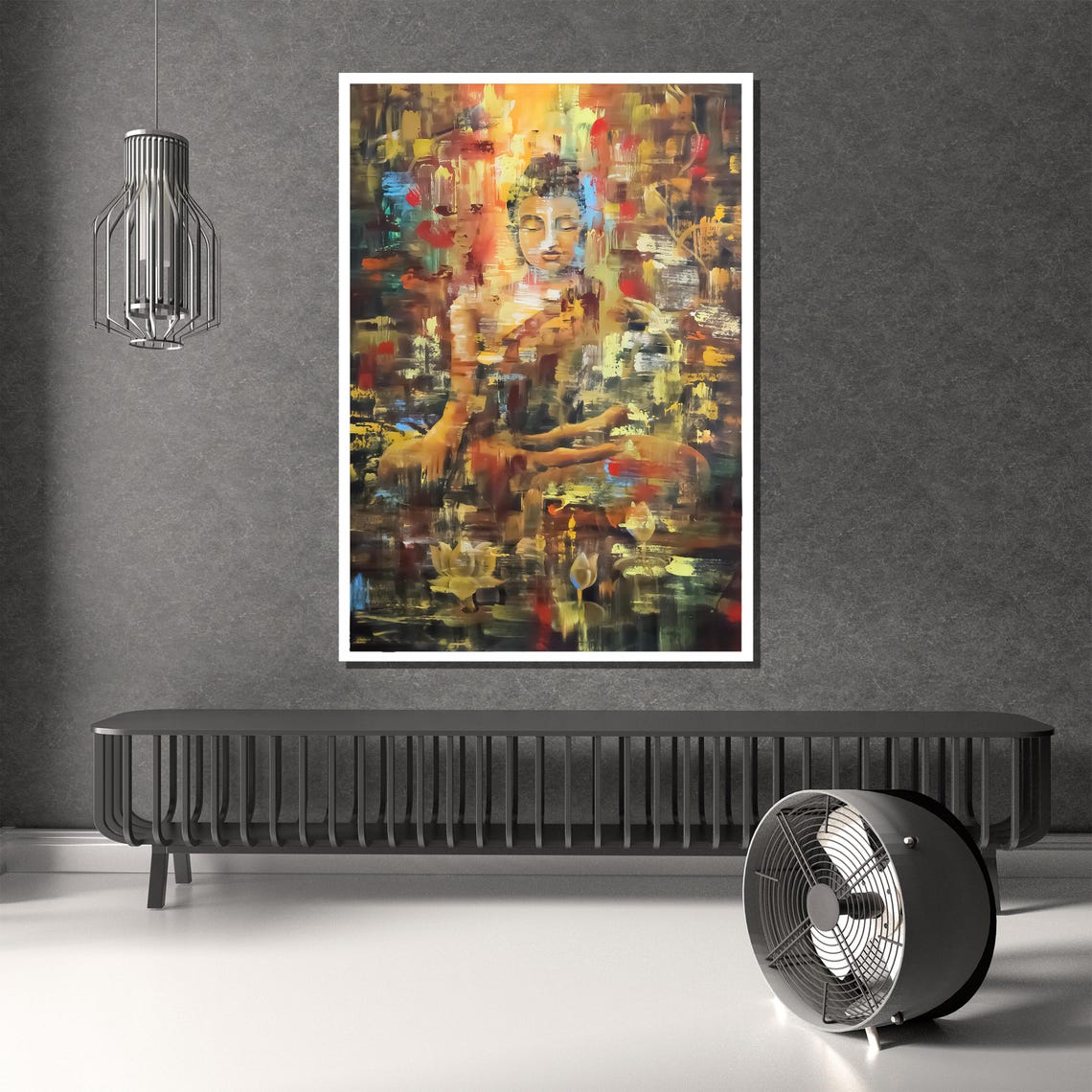 Abstract Golden Buddha Meditating In Warm Brushstrokes Poster - Image 2