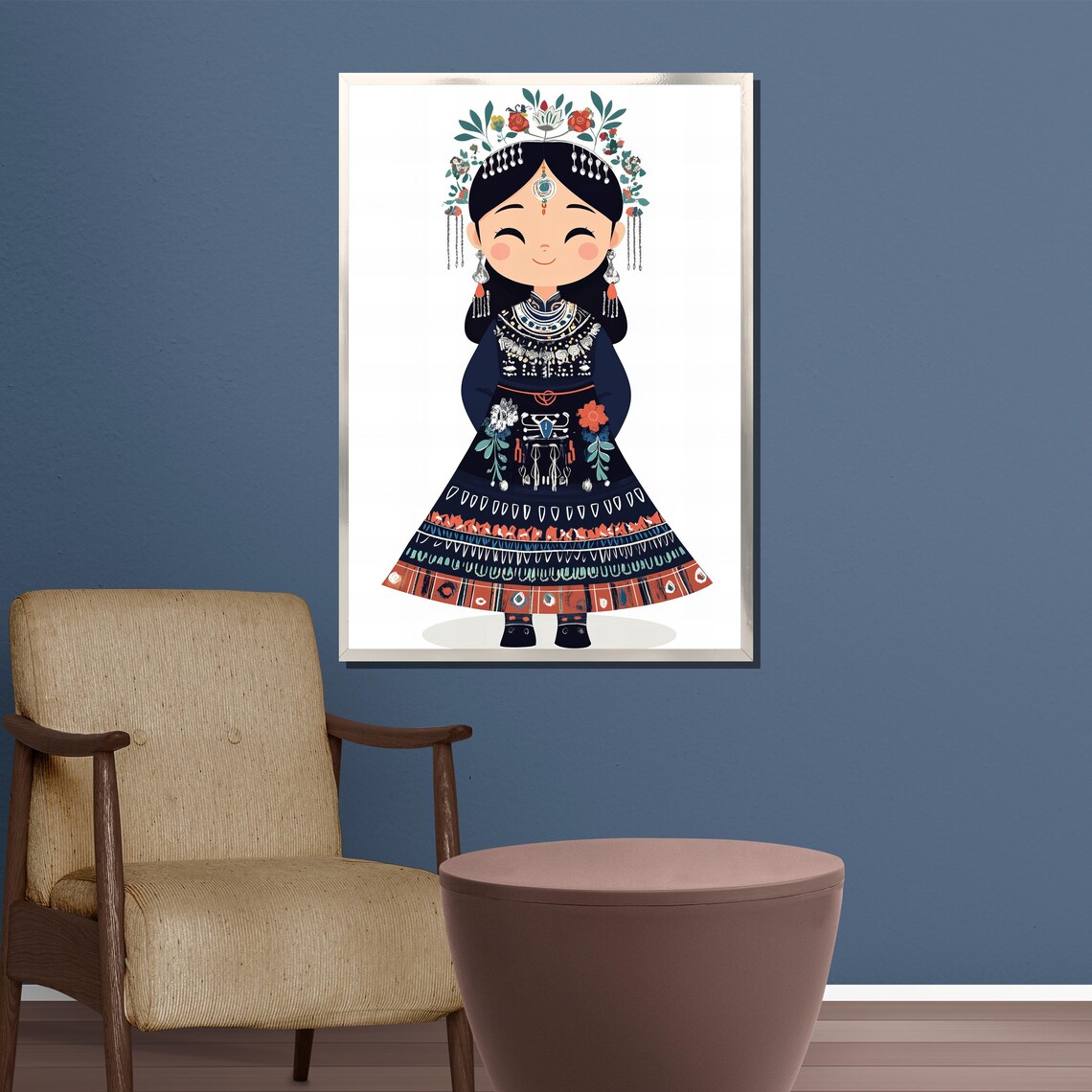 Adorable Girl In Ethnic Costume Cute Traditional Dress Art Poster - Image 3