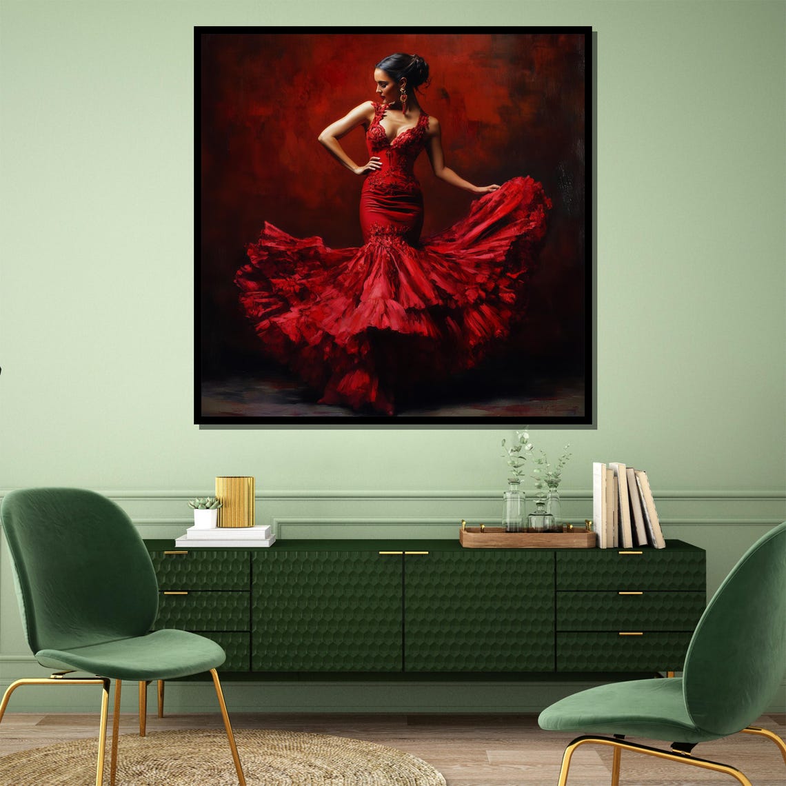Flamenco Dancer Swirling Red Ruffle Dress Passion Wall Poster - Image 4