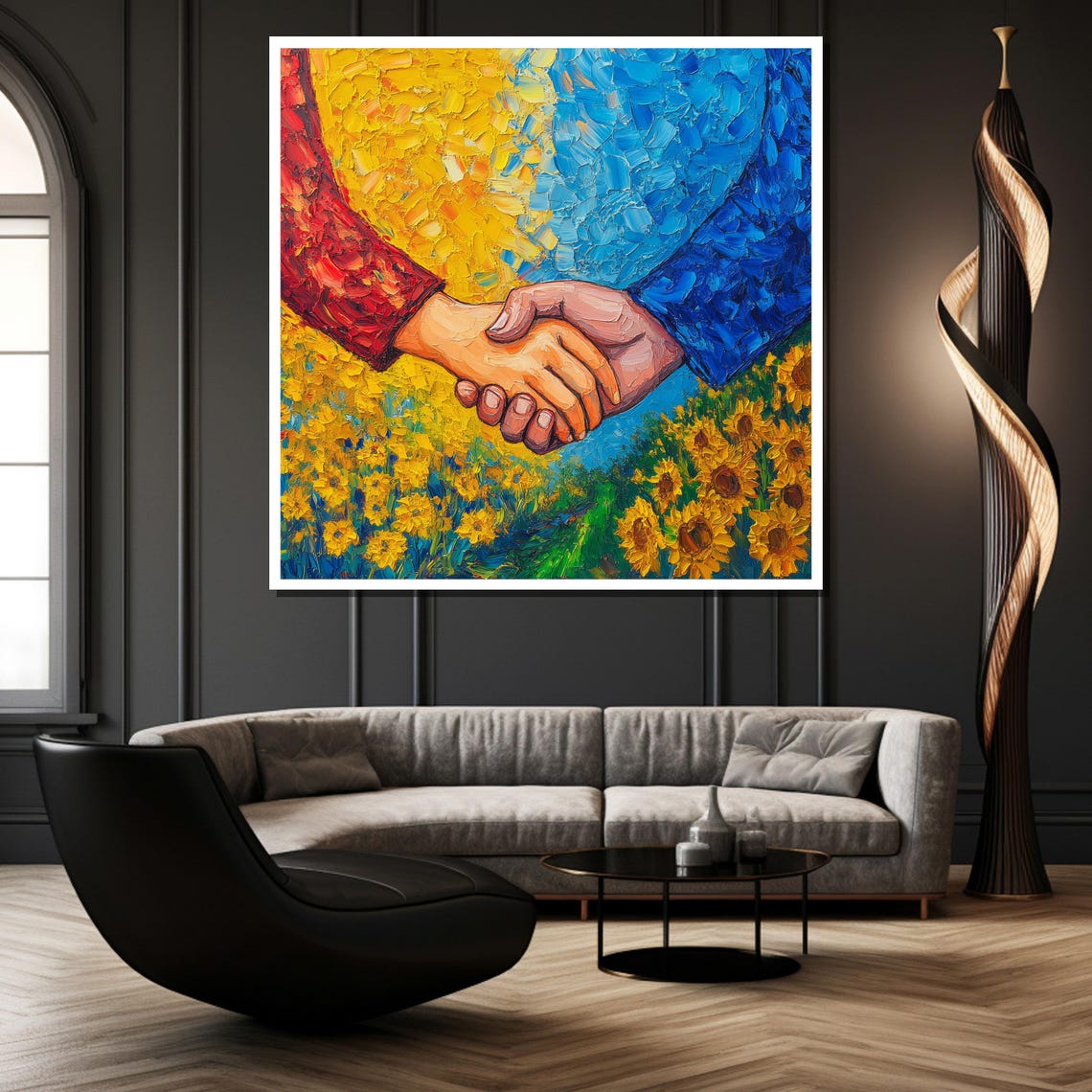 Unity And Friendship Handshake Sunflower Joyful Painting Poster - Image 3