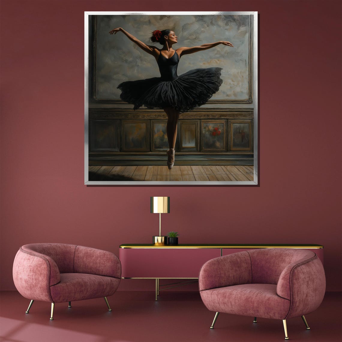 Ballerina Black Tutu Leaping Classical Dance Painting Wall Poster - Image 3